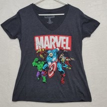 Marvel Women&#39;s T Shirt Size XL Gray Cap Sleeve Casual V Neck - £9.34 GBP