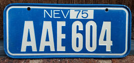 Vtg 1975 Nevada  BICYCLE LICENSE PLATE-AAE 604-Mini Bike-Blue White-Meta... - $11.24