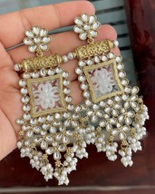 Bollywood Style Gold Plated Indian Fashion Kundan Earrings Pearl CZ Jewelry Set - £22.40 GBP