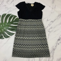 Modcloth Striped Sheath Dress Size L Black Gray Cap Sleeve Pockets Knee ... - $29.69