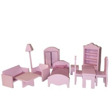 Dolls House Pink Wooden 11 Piece Furniture Set Bedroom Living Dining Room - £18.31 GBP