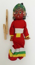 Nepal Handmade Dancing Doll Single Face Puppet Clay Paper Mache Cloth Red - £31.62 GBP