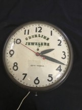 Vintage Seth Thomas “Oberlins Jewelers” Industrial Round Wall Clock 14” - £93.71 GBP