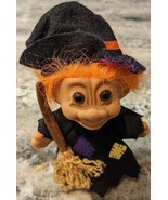 Vintage 7&quot; Russ Halloween Witch Troll Doll w/Hat &amp; Broomstick &amp; Original... - £15.68 GBP