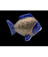 Vintage Brass Cobalt Blue Fish Figure Shelf Decor Nautical Tonala Folk A... - $53.54 CAD