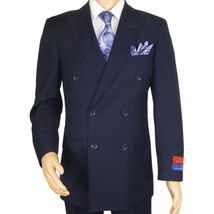 Men Apollo King Double Breasted Suit Classic Peak Lapel Pleated DM22 Navy Blue image 2