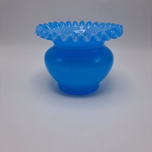 Fenton Blue Crimped Ruffled Edge Glass Vase - £37.60 GBP