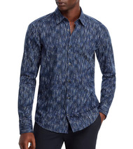 Hugo Boss Men&#39;s Long Sleeve HUGO Ermo Abstract Shirt Casual Slim Fit Dar... - £47.94 GBP