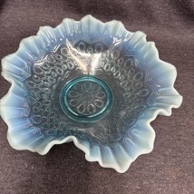 Antique Edwardian Jefferson Glass Blue opalescent glass bowl MANY LOOPS ... - $28.71