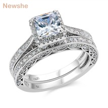 Newshe 2Pcs Genuine 925 Sterling Silver Wedding Ring Set Classic Jewelry 1.5 Ct  - £42.58 GBP