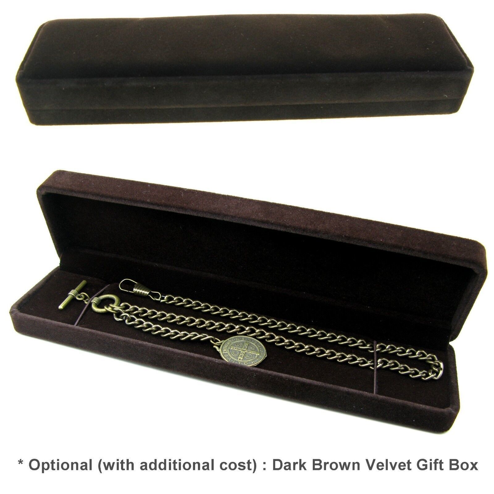 Albert Chain Bronze Pocket Watch Chain for Men Saint Benedict Fob T Bar ... - $11.50+