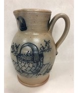 Pottery Pitcher Vintage Blue Hand made unmarked heavy vase container urn... - £31.15 GBP