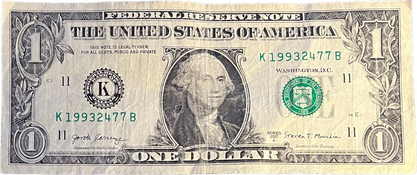 Primary image for $1 One Dollar Bill 19932477 birthday / anniversary April 2, 1993