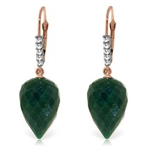 25.95 Carat 14K Solid Rose Gold Drop Briolette Emerald Diamond Earrings - £431.96 GBP