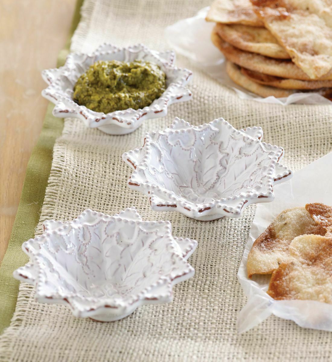 Set of 3 White Glazed Terracotta Holiday Dip Bowls by Mud Pie - $16.77