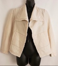 Lafayette 148 Women&#39;s Beige Linen Blend Jacket Open Front 9&quot; Zip Sleeves... - $79.15