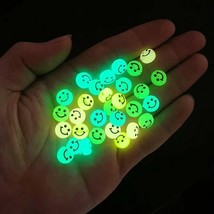10 Glow In The Dark Happy FaceBeads Round Coin Smiley Jewelry Making 10m... - $3.71