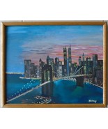 Original Framed Painting of World Trade Center, Brooklyn Bridge 21.5&quot; x ... - $122.25 CAD