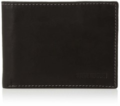 Steve Madden Men&#39;s Leather Wallet Extra Capacity Attached Flip Pockets, Black/A - £19.12 GBP