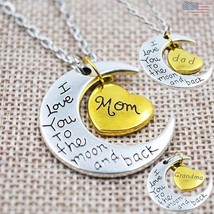 Europe Silver Moon Gold Heart Necklace Family Pendant Mom Mama Mother&#39;s Day - £4.65 GBP+