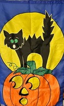 Lg Halloween Garden Yard Flag Black Cat On Pumpkin W Full Moon About 27&quot;... - £5.86 GBP
