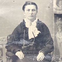 Woman Sitting 1800s Tin Type Photograph Vintage Photo Antique - £13.23 GBP