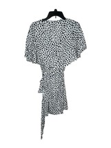 Zara Women&#39;s Dress Wrap Tie Polka Dot Animal Print V Neck Black/White Sz. Medium - £22.57 GBP
