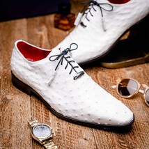 Criss Genuine Ostrich Quill Oxford Dress Shoes White image 12