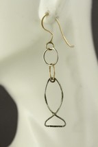 Hand Crafted Costume Jewelry CHRISTIAN FISH Two Tone Dangle Pierced Earr... - £10.95 GBP