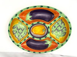 VTG Bright Vegetable Oval Platter 18&quot;X14&quot; Toscano 2001 Hand Painted Clay Art  - £17.61 GBP