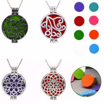 Round Fragrance Locket Essential Oil Aromatherapy Diffuse Pendant Necklaces - $4.95