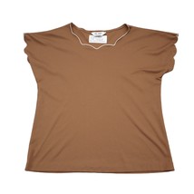 Blair Shirt Womens 16 Brown Plain Short Sleeve Round Neck Casual Blouse - $19.68