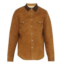 Leather Shirt Jacket for Men Brown Pure Suede Custom Made Size S M L XXL 3XL - £119.09 GBP