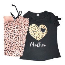 Women Two Piece Animal Print Leopard Mother Heart Pajama Pant Set Size XS - $6.66
