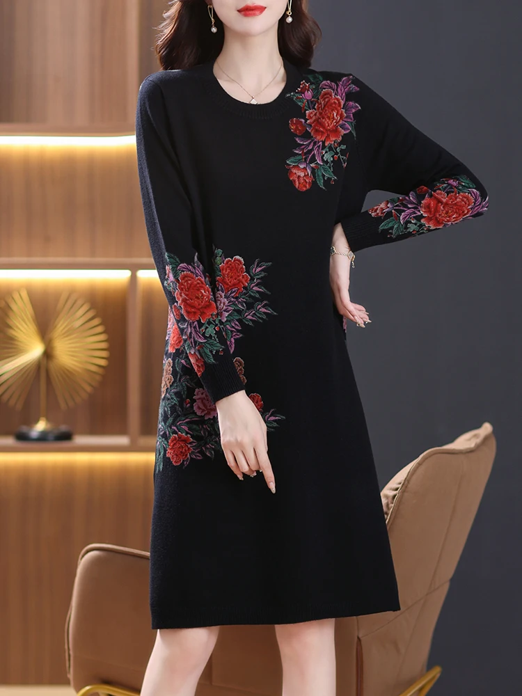  Print Long s Dress Spring Women Clothing Long Sleeve Femme Pullover ity Loose P - £223.54 GBP