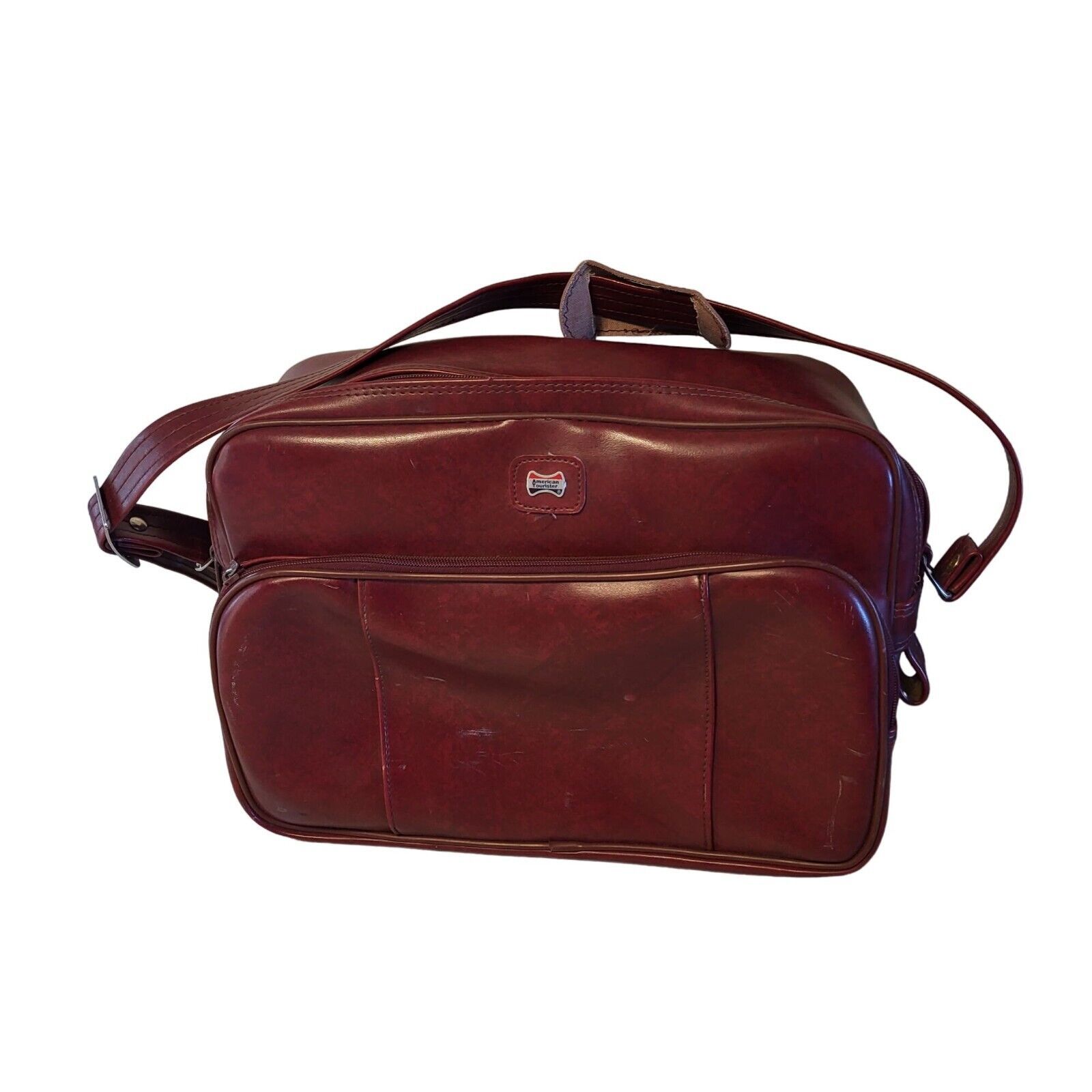 Vintage American Tourister Carry On Shoulder Bag Burgundy Brown Luggage MCM - £25.84 GBP