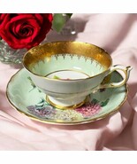 Vintage Paragon English Cup &amp; Saucer Set Mint Green Floral Marriage Mism... - $23.38