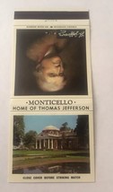 Vintage Matchbook Cover Matchcover Monticello Home Of Thomas Jefferson #1 - £1.99 GBP