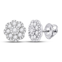 14kt White Gold Womens Round Diamond Flower Cluster Earrings 1 Cttw - £1,107.24 GBP