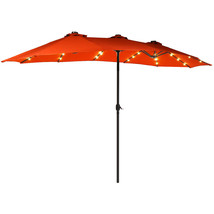 15Ft Patio Double-Sided Market Umbrella Crank w/Solar Powered LED Lights... - £160.65 GBP