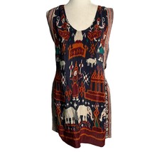Calypso St Barth Ikat Silk Mini Dress XS Blue Elephants Scoop Neck Sleeveless - £43.98 GBP