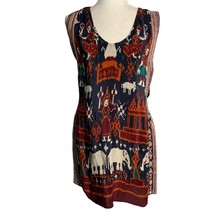 Calypso St Barth Ikat Silk Mini Dress XS Blue Elephants Scoop Neck Sleeveless - £41.74 GBP