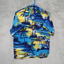 Pineapple Connection 70s Mens Camp Hawaiian Shirt L Blue Palm Tree Island Luau - £30.24 GBP