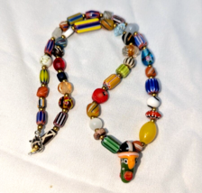 Vintage handmade face bead Mix Chevron Glass Beaded Necklace #2 - $874.31 MXN