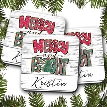 Merry And Bright Personalized Christmas Coaster, Custom Holiday Table Decor, Off - £3.94 GBP