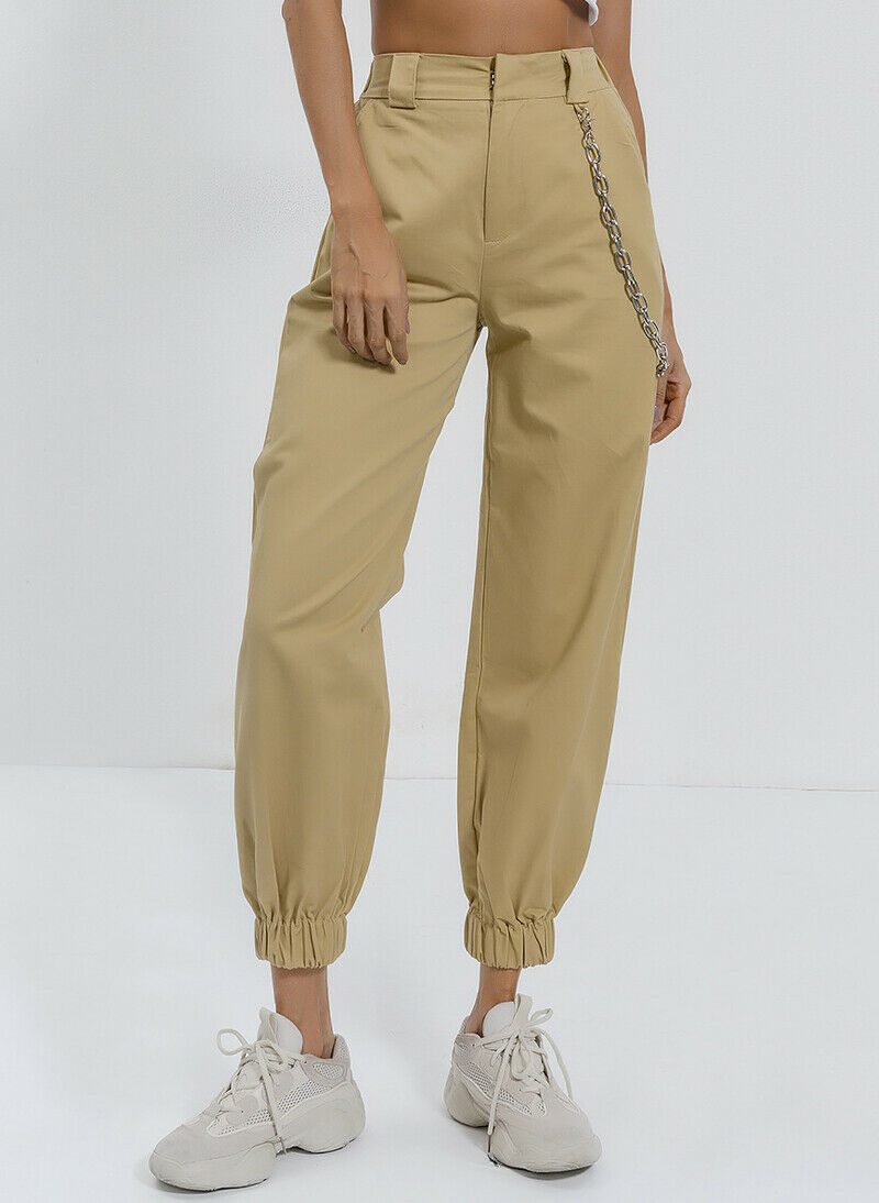 Women's Celeb Style Emily High Waisted Relaxed-fit Chain Pants in Tan 12 AUS  Item image 4