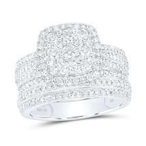 10kt White Gold Diamond Square Cluster Bridal Wedding Ring Set 1.50cttw - £1,337.46 GBP