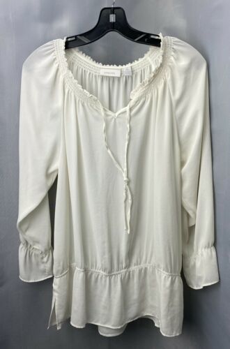Primary image for Chicos Peasant Blouse Sz 2 (US 12 Large) Womens Off White Flowy Boho Top
