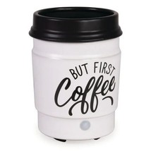 Electric But First Coffee Ceramic Wax Warmer White Brown 3.58 x 4.22 x 5... - $17.06