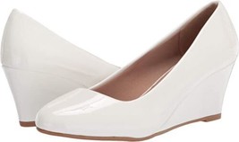 NEW Olivia K Women&#39;s Low Wedge Heel Shoe Shoes Pumps White Patent Leather 7.5M - £29.24 GBP